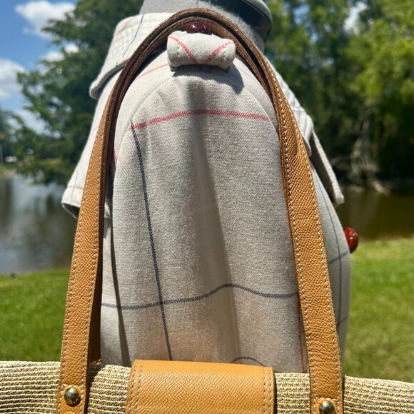 Eric Javits NY Natural Staw Raffia & Leather Trim Tan & Brown Woven Shoulder Bag - Picture 9 of 13